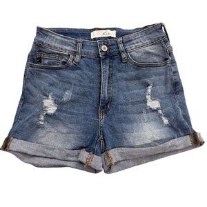 KanCan Denim Shorts Womens 7/27 Distressed Blue Jean Cuffed Stretch Grunge Faded